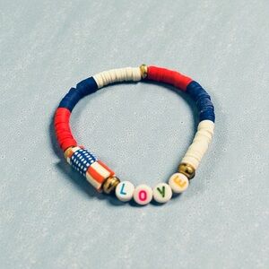 Colorful Beaded Bracelet with Love Beads & Patriotic USA Spacer